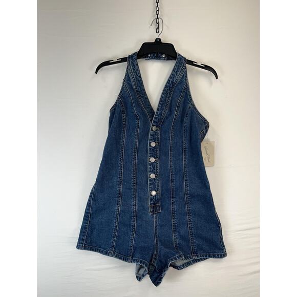 Universal Thread Pants - Universal Thread Romper Womens 6 Blue Denim Halter Button Front Medium Wash